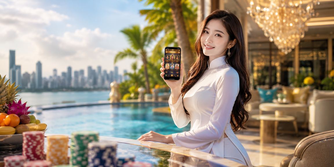 Người chơi trong trang phục áo dài tham gia trò chơi bài tại khu vực Mekong