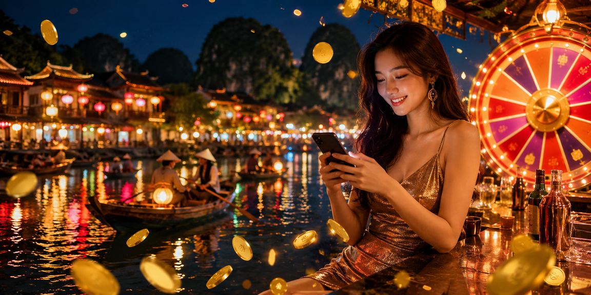 Cảnh lễ hội Ninh Bình với người chơi roulette trực tuyến trên di động